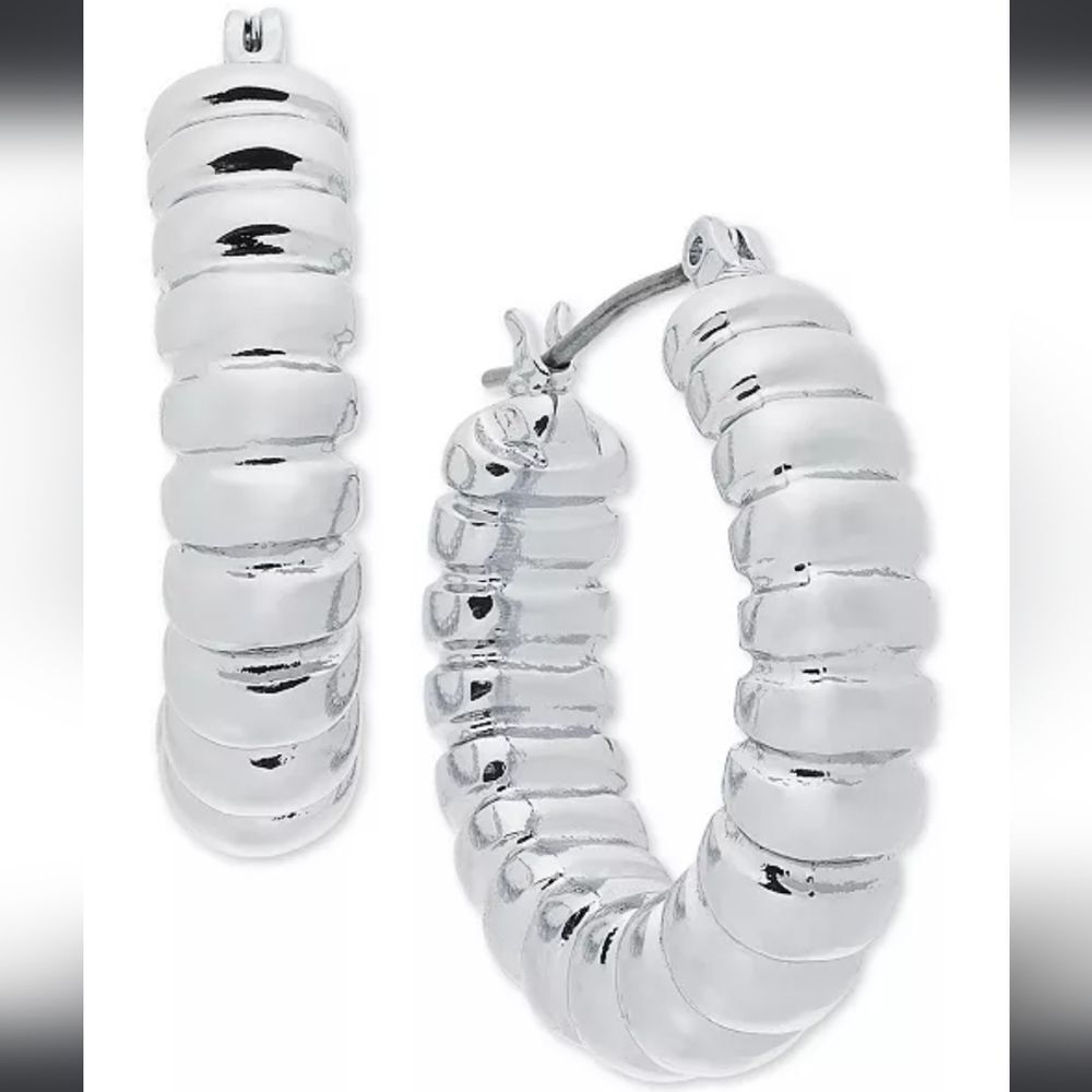 ON 34TH Small Croissant-Textured Hoop Earrings, 1.06", Created for Macy's